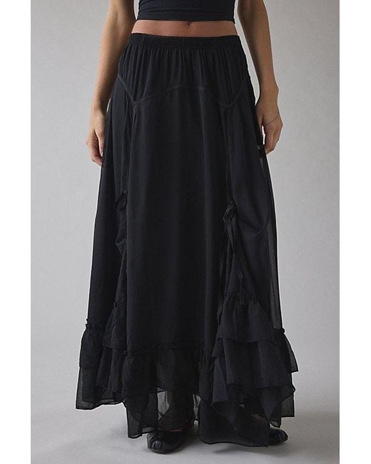 Kimchi Blue Black My Sweet Asymmetrical Ruffle Low-Rise Maxi Skirt