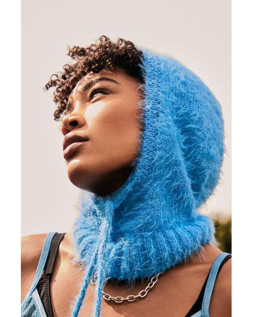 Urban Outfitters Blue Uo Kody Fluffy Knit Knit Hood