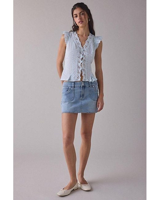Kimchi Blue Blue Aurelia Lace Trim Flutter Sleeve Blouse