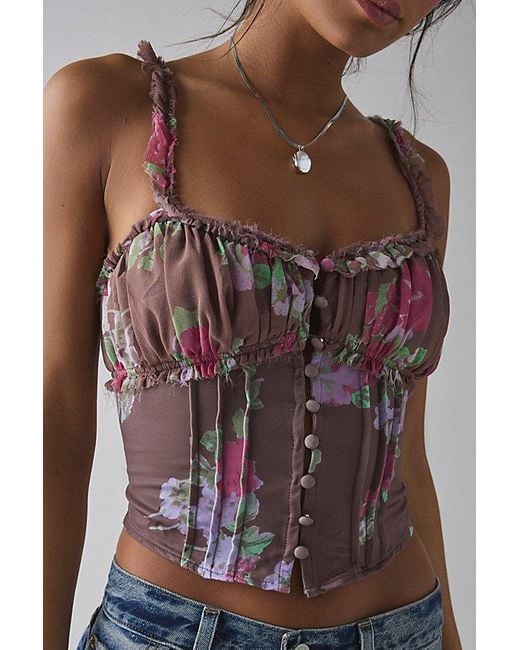 Kimchi Blue Multicolor Claudia Ruffle-Trim Cropped Corset Top