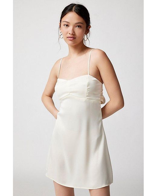 Urban Outfitters White Uo Bella Bow-Back Satin Mini Dress