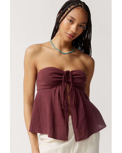 Ecote Red Kiki Convertible Flyaway Top In Brown,at Urban Outfitters