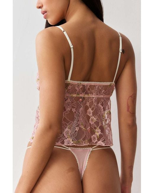 Out From Under Brown Mindy Floral Print Lace Thong
