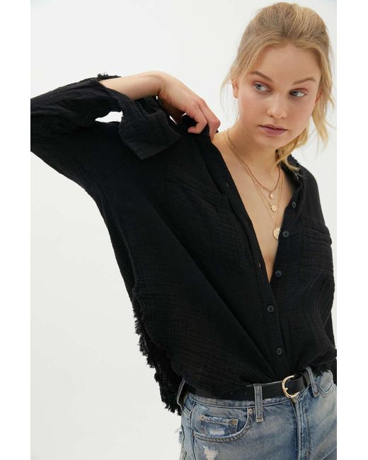 Urban Outfitters Black Uo Luca Cotton Button-down Shirt