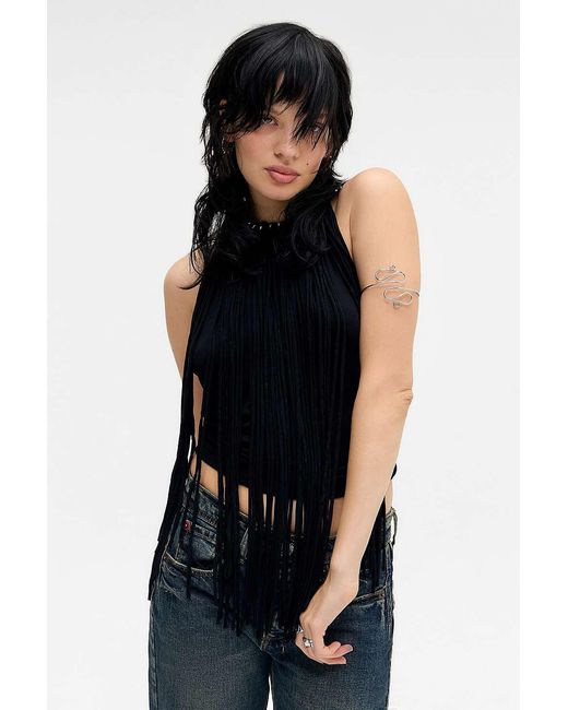 Jaded London Black Fexa Backless Fringe Top