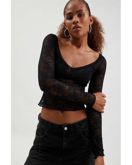 Out From Under Black Lana Lace Plunge Long Sleeve Top