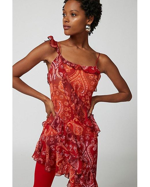 Urban Outfitters Red Uo Charlize Sheer Midi Dress