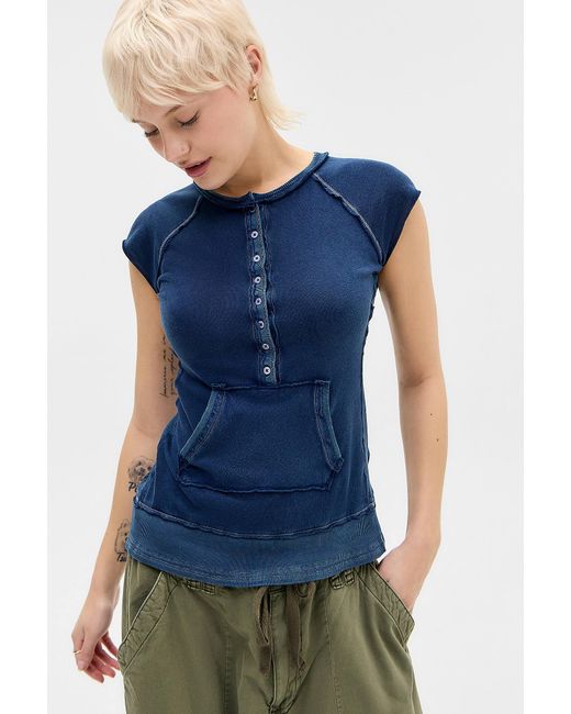 BDG Blue Bruno Pocket Henley Top