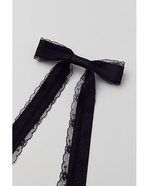 Urban Outfitters Black Lace Satin Hair Bow Barrette