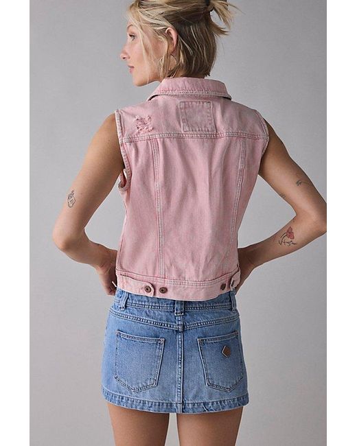Vintage & ReMADE by UO Blue Remade By Uo Overdye Denim Vest Top Jacket