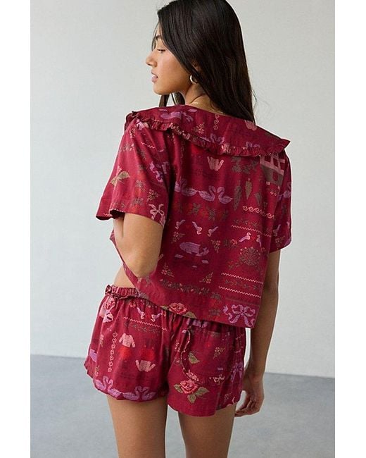 Out From Under Red Sweet Dreams Tie-Front Top + Micro Short Pj Set