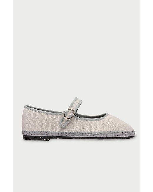 Flabelus White Linen Mary Jane Flat