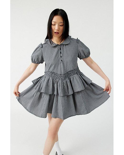 Urban Outfitters Gray Uo Claire Ruffled Babydoll Mini Dress