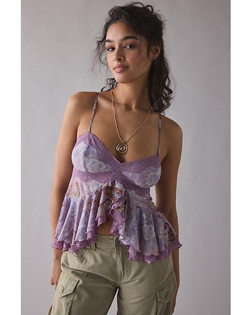 Kimchi Blue Brown Ella Flyaway Ruffle Lace Trim Cami