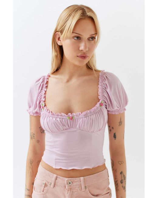 Urban Outfitters Pink Uo Fifi Ruched Cropped Top
