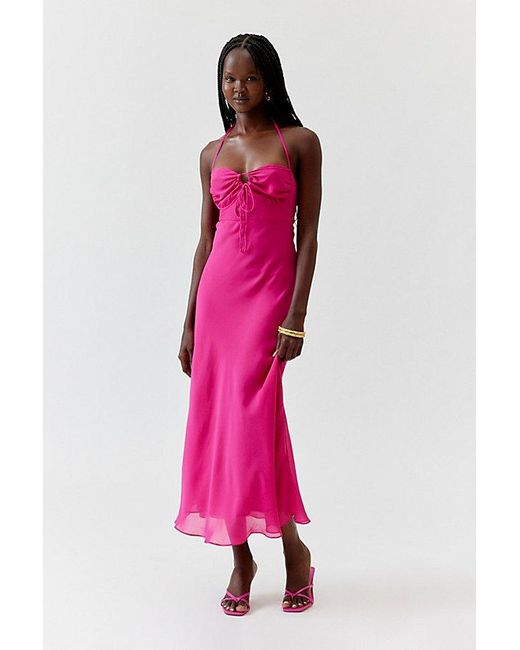 Glamorous Pink Cutout Halter Maxi Dress
