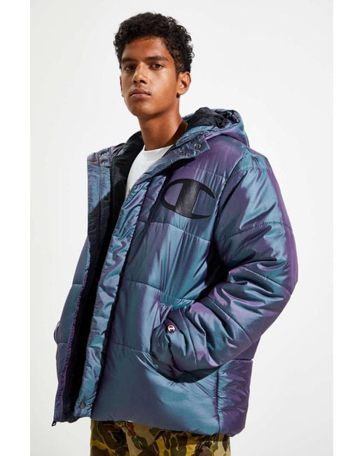 Champion Uo Exclusive Iridescent Puffer Jacket in Blue for Men | Lyst