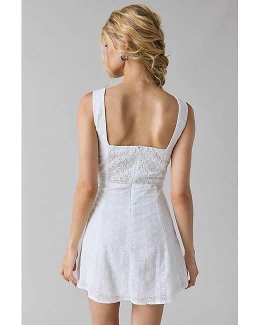 Daisy Street Eyelet Lace Ribbon Detail Plunge Mini Dress in