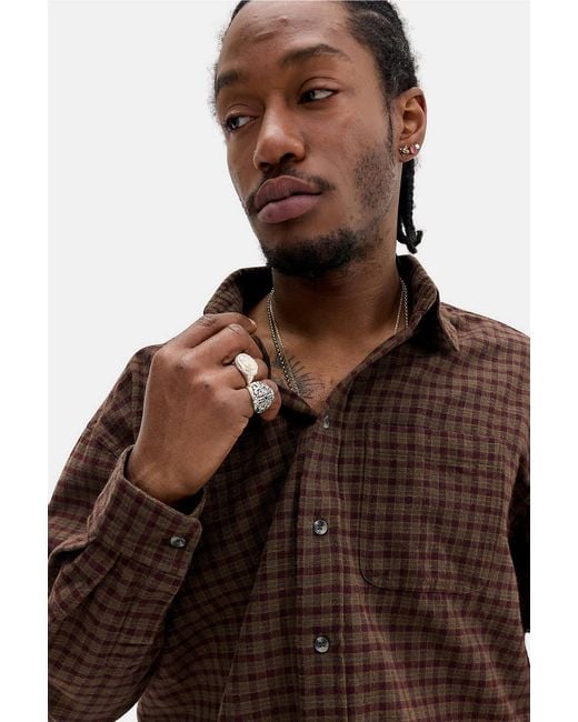 BDG Brown Arlo Check Long Sleeve Brushed Shirt for men