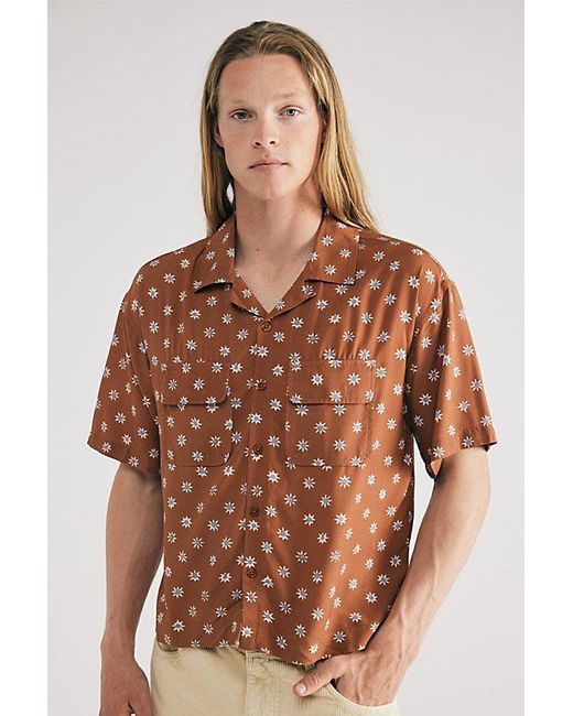 Urban Outfitters Brown Uo Jamie Rayon Short Sleeve Cropped Button-Down Shirt Top for men
