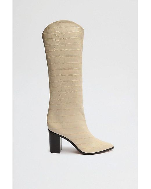 SCHUTZ SHOES White Maryana Leather Knee-High Croc Boot