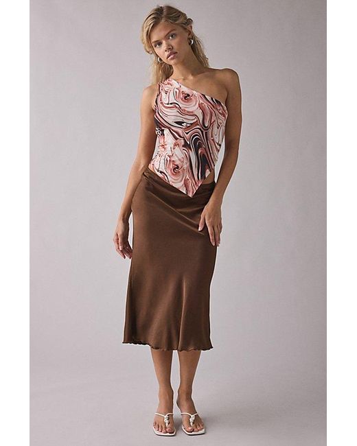 Vintage & ReMADE by UO Red Remade By Uo Remnants Swirl Asymmetric One Shoulder Top