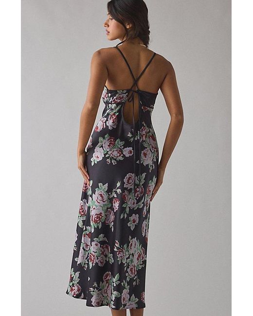 Kimchi Blue Slip It On Tie-Back Satin Midi Dress in Black | Lyst