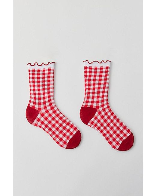 Urban Outfitters White Gingham Ruffle Crew Sock