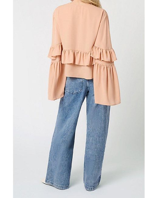 WeWoreWhat Natural Ruffle Tie Front Top