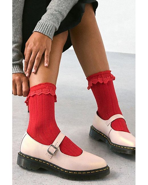 Urban Outfitters Red Ava Heart Lace Trim Crew Sock