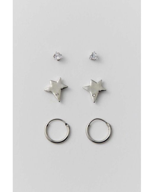 Urban Outfitters Gray Star Stud & Hoop Earring Set In Silver,at for men