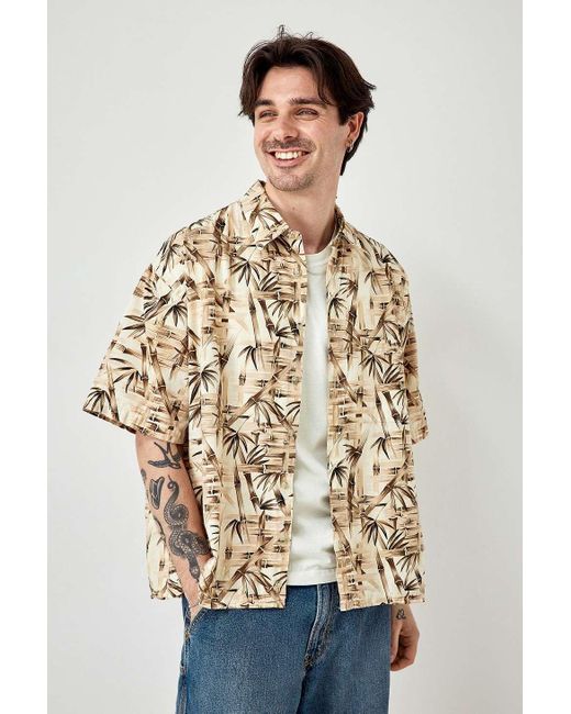 Urban Renewal Blue Remade From Vintage Light Cropped Hawaiian Shirt S/m At Urban Outfitters for men