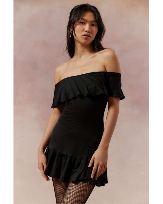 Kimchi Blue Harper Off-the-shoulder Ruffle Mini Dress In Black,at Urban Outfitters