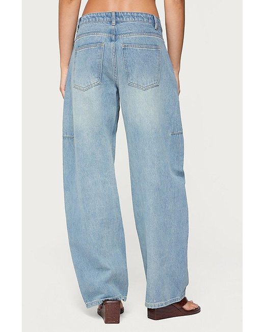 Edikted Blue Korie Barrel Leg Low Rise Jeans