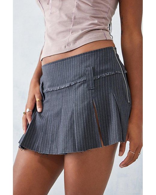 Urban Outfitters Blue Uo Pinstripe Pleated Mini Skirt