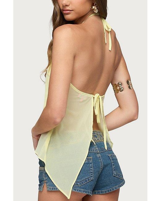 Edikted Yellow Chiffon Split Open Back Halter Top