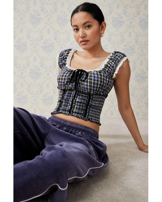 Kimchi Blue Black Kimchi Check Nadia Shirred Blouse