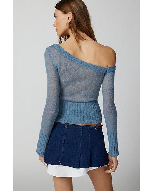 Urban Outfitters Blue Uo Danielle Asymmetric Off-The Shoulder Sweater