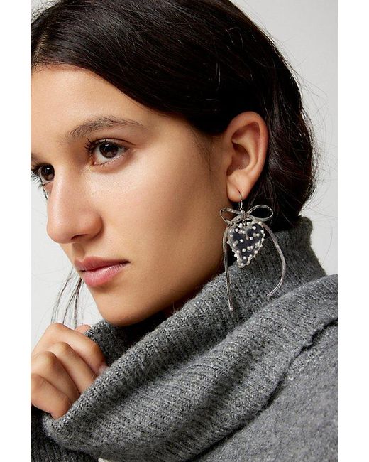 Urban Outfitters Black Bow Heart Drop Earring