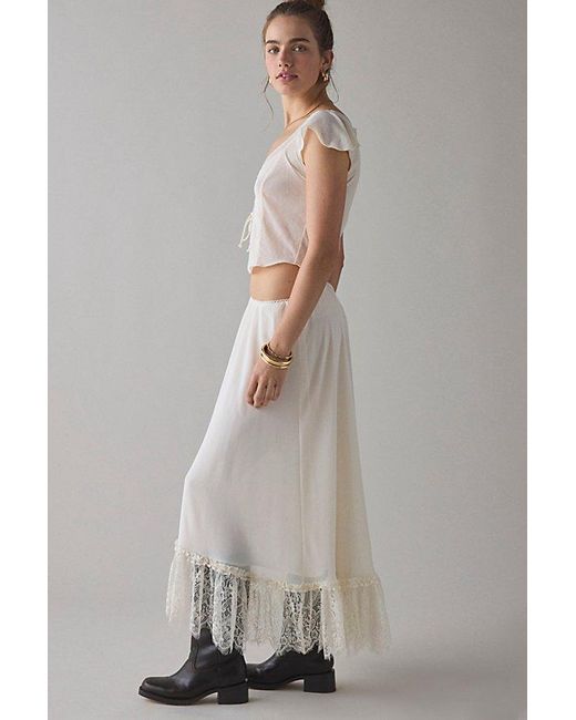 Kimchi Blue Natural Shauna Low-Rise Semi-Sheer Lace Trim Maxi Skirt
