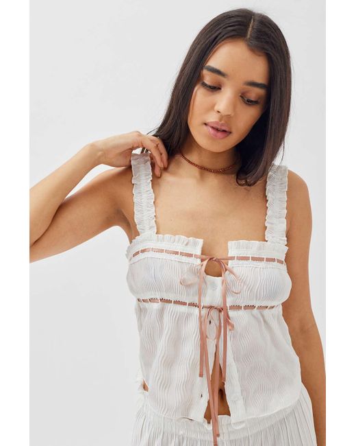 Urban Outfitters White Uo Harper Textured Babydoll Cami