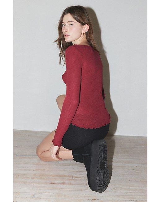Out From Under Red Libby Ribbed Lightweight Long Sleeve Top
