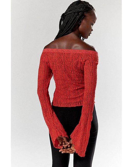 Silence + Noise Red Delphine Semi-Sheer Lace Top