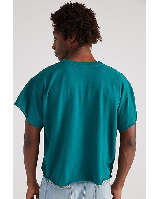 Urban Renewal Blue Remade Boxy Cropped Raw Cut Tee for men
