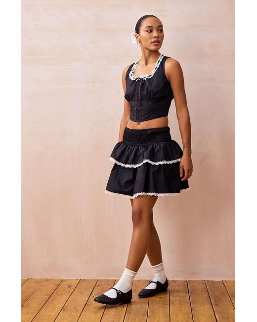 Daisy Street Black Poplin Ruffle Mini Skirt