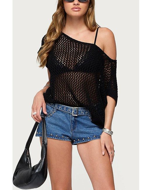Edikted Black Trix Off Shoulder Open Knit Top