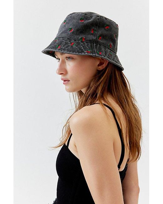 Urban Outfitters Black Cherry Embroidered Bucket Hat