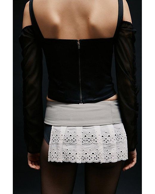 ZEMETA Black Doily Eyelet Belt Micro Mini Skirt