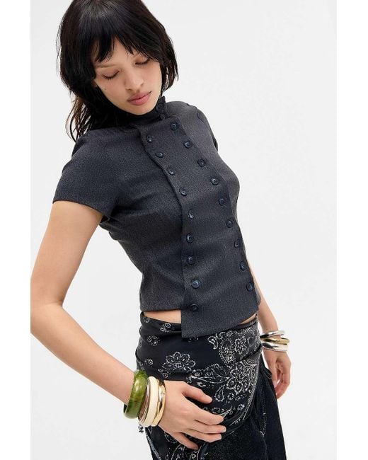 Silence + Noise Blue Silence + Noise Double Button Top