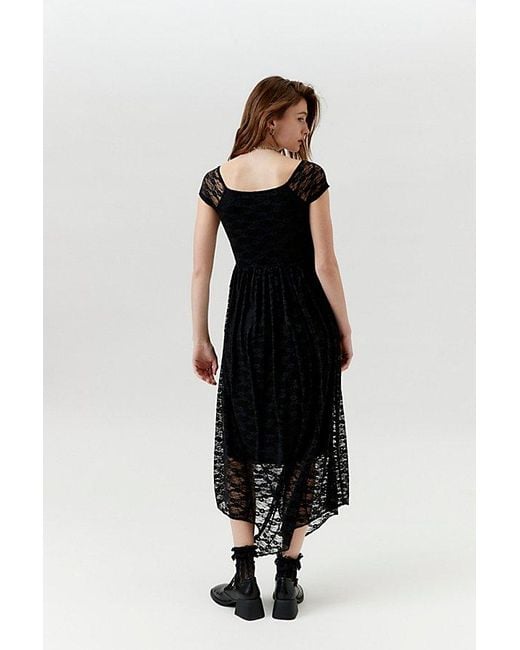 Urban Renewal Black Remnants Lace Cap Sleeve Asymmetric Maxi Dress